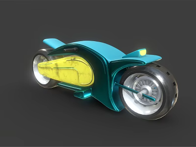 Futuristic Teal Motorcycle With Sleek Design Transparent Wheels And Yellow Accents 3d model