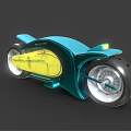 Futuristic Teal Motorcycle With Sleek Design Transparent Wheels And Yellow Accents