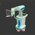 White And Blue Mobile Medical Equipment With Display Screen And Mechanical Arm