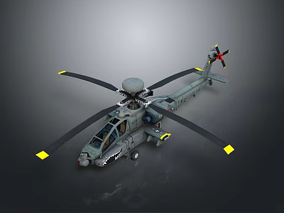 Military Helicopter Featuring Four Rotors Radar System Weapon Mounts And Yellow Markers 3d model