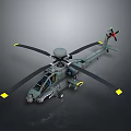 Military Helicopter Featuring Four Rotors Radar System Weapon Mounts And Yellow Markers