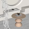 Modern Round Metallic Coffee Table With Coffee Cup Book And Geometric Decor In Minimalist Space