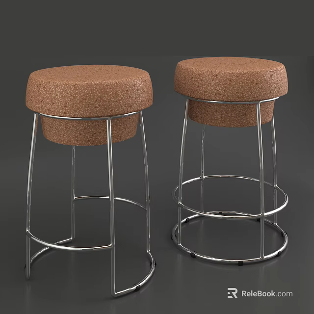 Bar Stools with Cork Seats and Metal Legs Modern Design for Kitchen or Bar 3d model 