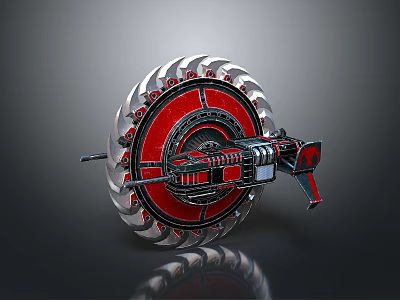 Mechanical Weapon With Red And Silver Gear Structure And Central Firing Mechanism 3d model