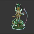 Fantasy Game Movie Character With Flower Crown Butterfly Wings Blue Teal Outfit And Green Base