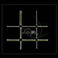 Modern Office Building with Glass Facade Green Lawn Trees Blue Car and People Walking