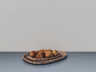 Fresh Roasted Chestnuts Arranged on Light Brown Wooden Serving Tray for Healthy Snack 3d model