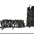 Wooden Art Structures Featuring Tall Wheeled Tower And Scattered Low Frame
