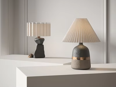 Modern Table Lamps With Pleated Shades And Stone Metal Bases For Interior Display Decor 3d model