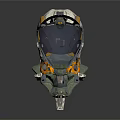 Detailed Futuristic SciFi Helmet With Transparent Visor Mechanical Orange Accents And Structural Details