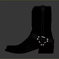 Stylish Black Leather Cowboy Boots With Strap And Metal Buckle For Everyday Use