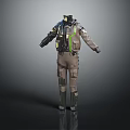 Tech Inspired Functional Khaki Jumpsuit With Black Details And Green Accents
