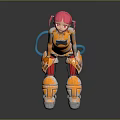 Game and Movie Character with Pink Hair Orange Yellow Armor Mechanical Design Standing Pose