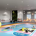 Vibrant Fitness Space With Large Exercise Ball Slide Rainbow Mat Kettlebells And Green Plant Wall