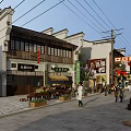Traditional Commercial Street With Ancient Architecture Shops Red Lanterns And Pedestrians