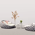 Outdoor Sofa With Polka Dot Pattern Small Side Table And Decorative Plants 3d model