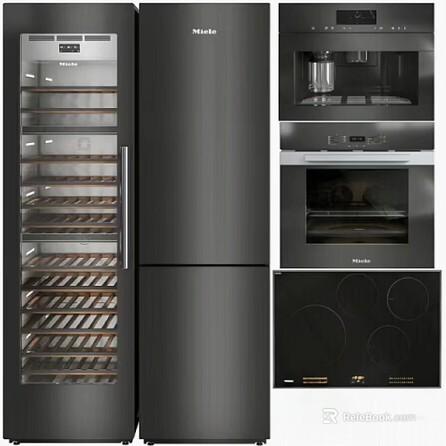 Black Stainless Steel Refrigerator Freezer With Wine Racks For Modern Kitchen Storage 3d model 
