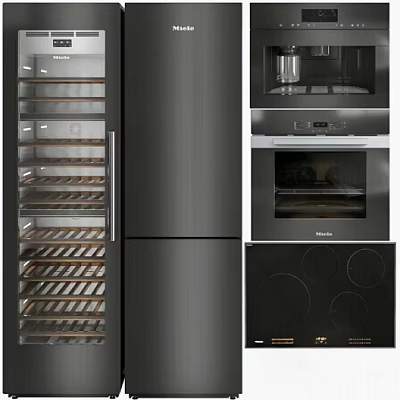 Black Stainless Steel Refrigerator Freezer With Wine Racks For Modern Kitchen Storage 3d model