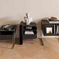 Modern Stylish Bedside Tables With Sculpture Books And Gold Bowl On Metal Legs