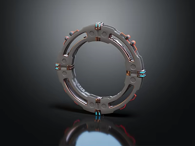 Detailed Circular Mechanical Component with Metallic Structure and Color Accents 3d model