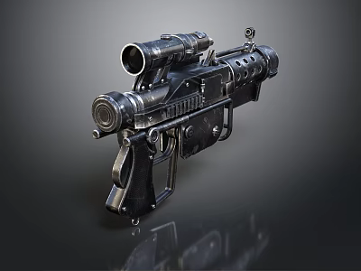 Futuristic Tactical Gun With Metallic Design Scope Attachment And Black Finish 3d model