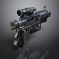 Futuristic Tactical Gun With Metallic Design Scope Attachment And Black Finish