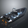 Black Inflatable Boat with Dual Engines Seats and Console as Water Transport Vehicle
