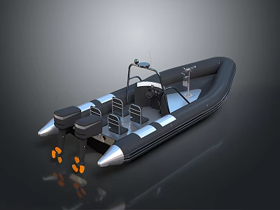 Black Inflatable Boat with Dual Engines Seats and Console as Water Transport Vehicle 3d model