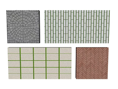 Different Ground Paving Patterns With Circular Stone Vertical Brick Grid Tile And Herringbone Designs 3d model