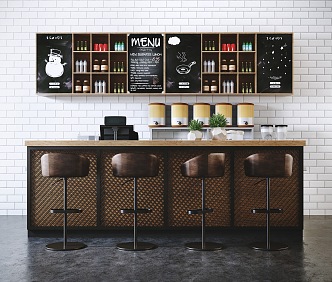 Industrial LOFT Cashier Milk Tea Shop Front Desk Bar Chair Combination 3d model