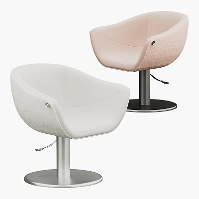 Modern Leisure Chairs With White And Pink Upholstered Seats And Metal Swivel Bases 3d model