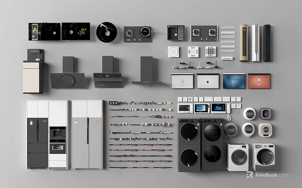Various Daily Household Appliances Display On Wall 3d model 