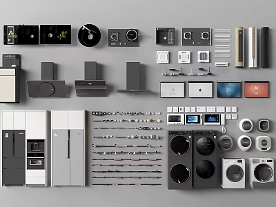 Various Daily Household Appliances Display On Wall 3d model