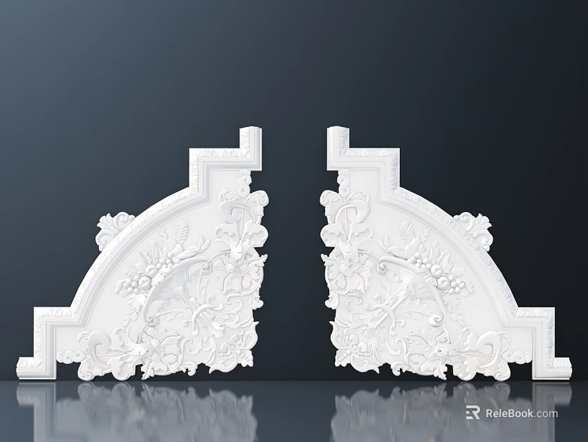 Detailed White Carved Floral Leaf Architectural Decorative Ornaments With Symmetrical Design 3d model 
