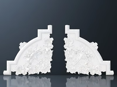 Detailed White Carved Floral Leaf Architectural Decorative Ornaments With Symmetrical Design 3d model