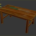 Orange Solid Wooden Bench With Green Stain And Rustic Handcrafted Design 3d model