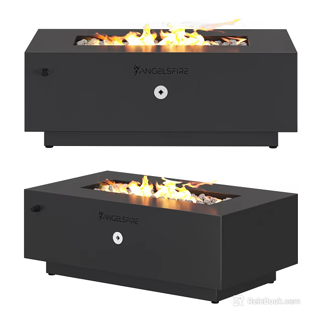 Angelspire Black Metal Outdoor Fire Pit with Flames and Decorative Stones for Patio Use 3d model 