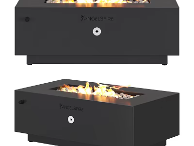 Angelspire Black Metal Outdoor Fire Pit with Flames and Decorative Stones for Patio Use 3d model