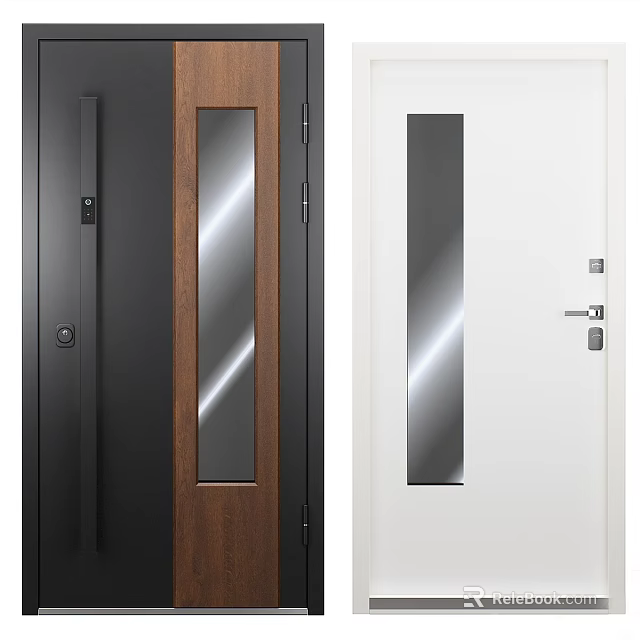 Modern Hinged Doors Featuring Glass Panels Wood Frames And Black White Finishes 3d model 