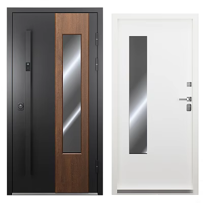 Modern Hinged Doors Featuring Glass Panels Wood Frames And Black White Finishes 3d model