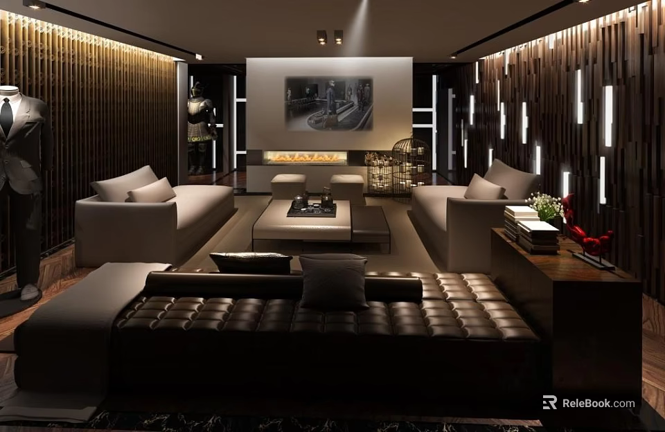 Modern Conference Room Interior With Meeting Table Leather Chairs And Lighting Fixtures 3d model 