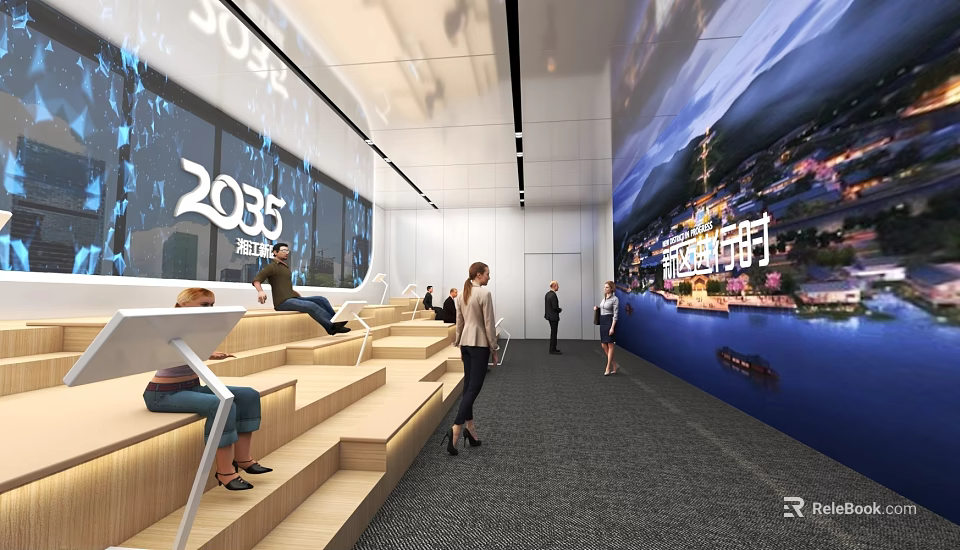 2035 Future City Modern Space With People And Urban Night View 3d model 