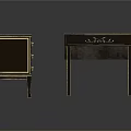Elegant Classic Black Lacquered Desk with Gold Accents and Matching Side Table