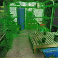 Indoor Gardening Space With Metal Shelves Plants Blue Barrel Wooden Table Flower Pots Red Cart