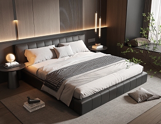 Minotti Bedroom Leather Double Bed Fabric Double Bed Small Chandelier Dark Italian Style Light Luxury 3d model