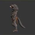 Wolf Humanoid Character With Muscular Build Orange Skirt And Arm Guards Standing Pose
