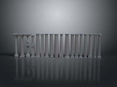 Scenic Landscape With Multiple Different Styles White Pillars Varying Heights And Ground Reflections 3d model