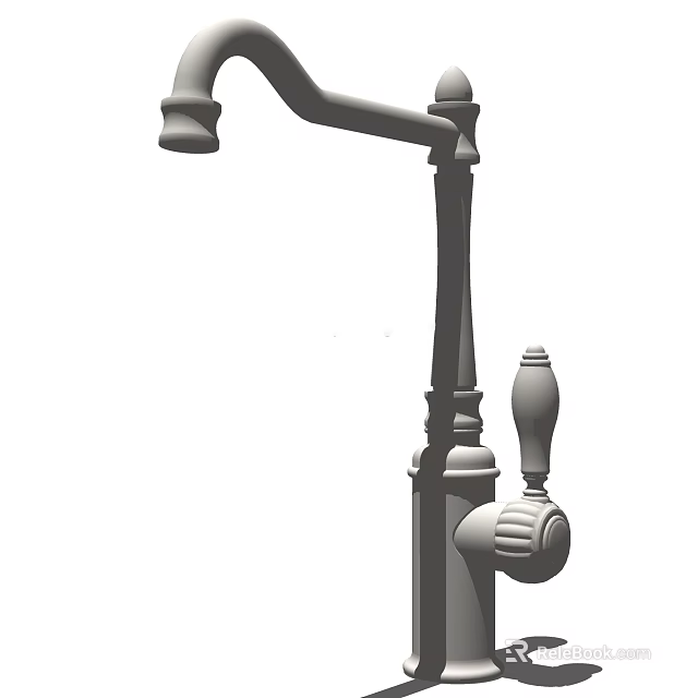 Vintage Style Brass Faucet With Decorative Knob And Curved Spout Design 3d model 