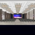 Spacious Modern Conference Room Interior With Arranged Chairs Large Screen And Chandeliers
