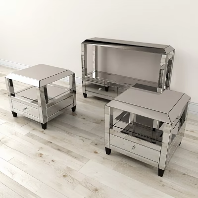 Modern Mirrored Console Table And Side Cabinet With Storage Drawers And Glass Shelves 3d model